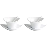 crisandecor Juego 2 SALSERAS con Plato Y CUCHARITA Porcelana Blanca